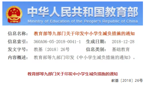 教育部等九部門關(guān)于印發(fā)中小學(xué)生減負(fù)措施的通知