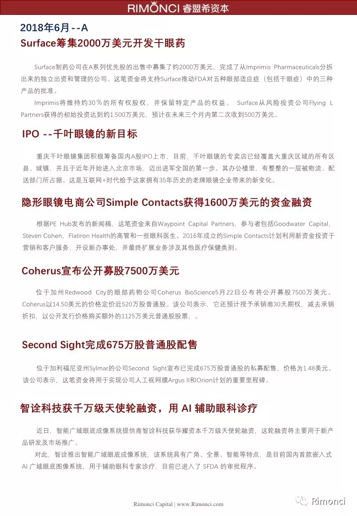 睿盟希視角：精編2018全球眼視光投融資案例