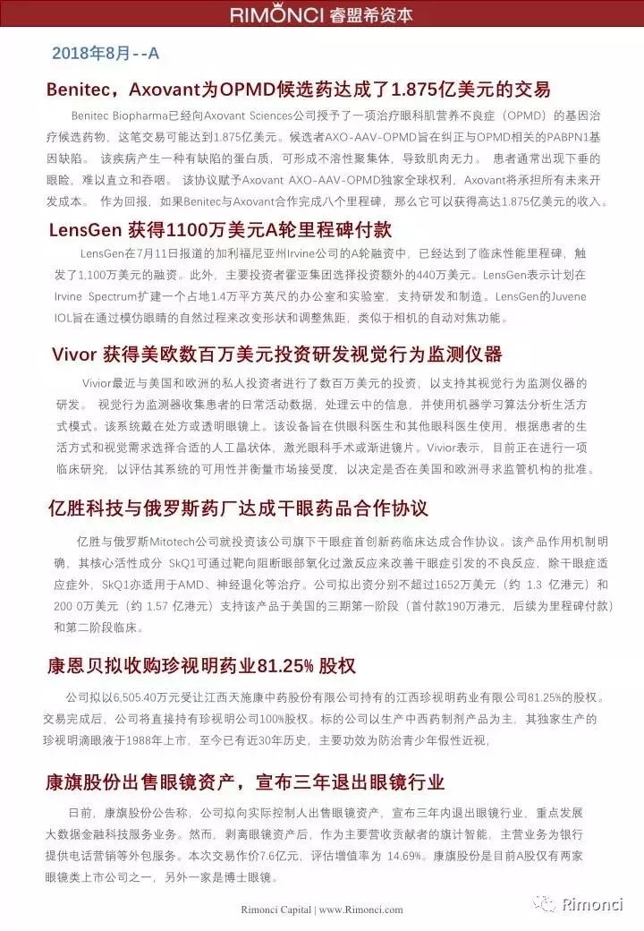 睿盟希視角：精編2018全球眼視光投融資案例
