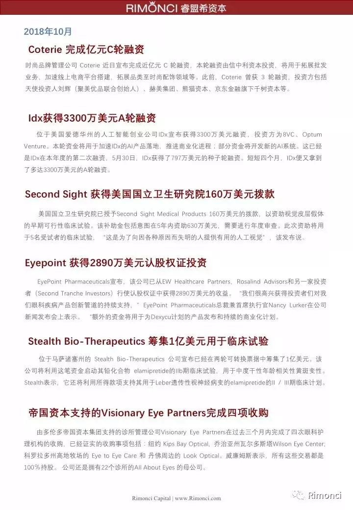 睿盟希視角：精編2018全球眼視光投融資案例