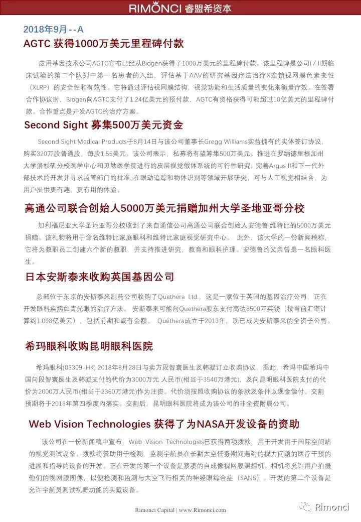 睿盟希視角：精編2018全球眼視光投融資案例