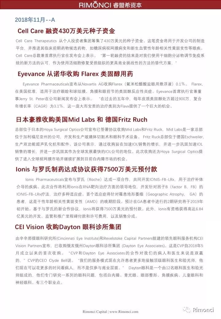 睿盟希視角：精編2018全球眼視光投融資案例