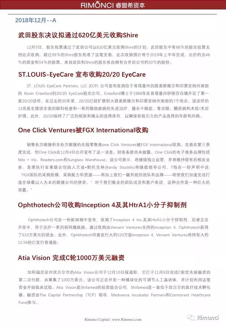 睿盟希視角：精編2018全球眼視光投融資案例
